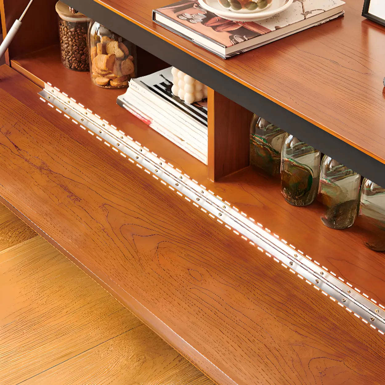 Retro Brown Rectangular Cherry Wood Living Room TV Stand