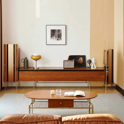Retro Brown Rectangular Cherry Wood Living Room TV Stand