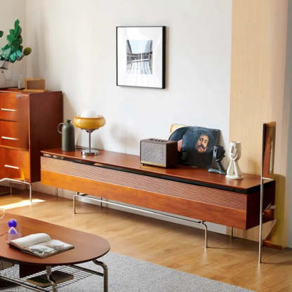 Retro Brown Rectangular Cherry Wood Living Room TV Stand