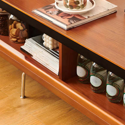 Retro Brown Rectangular Cherry Wood Living Room TV Stand