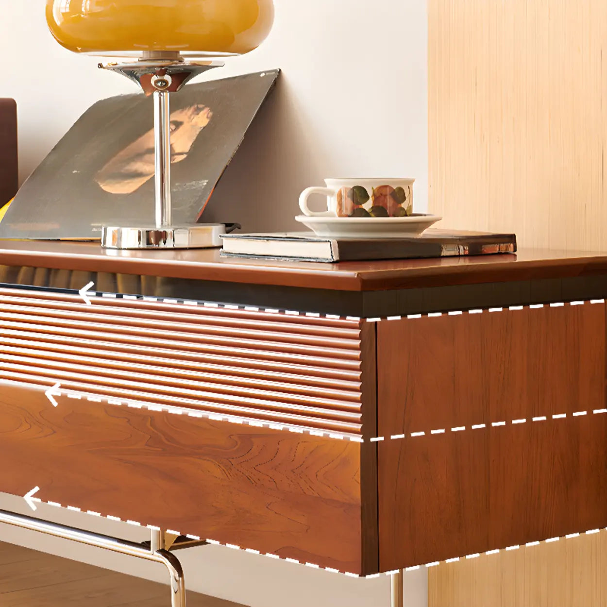 Retro Brown Rectangular Cherry Wood Living Room TV Stand
