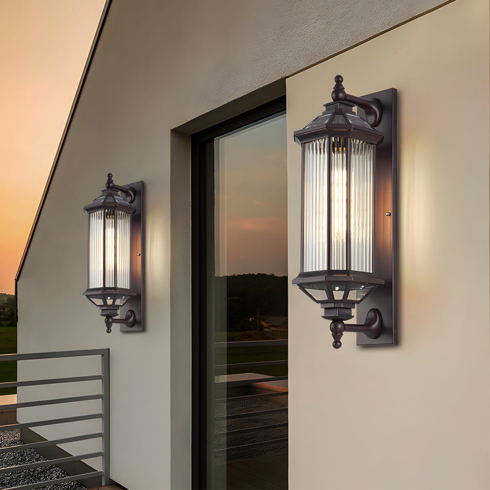 Retro Ribbed Glass Solar Outdoor Wall Light