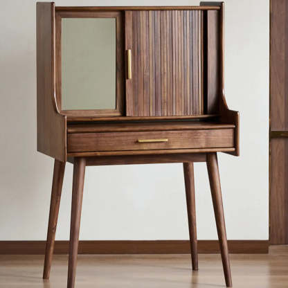 Retro Brown Wood Sliding Makeup Vanity