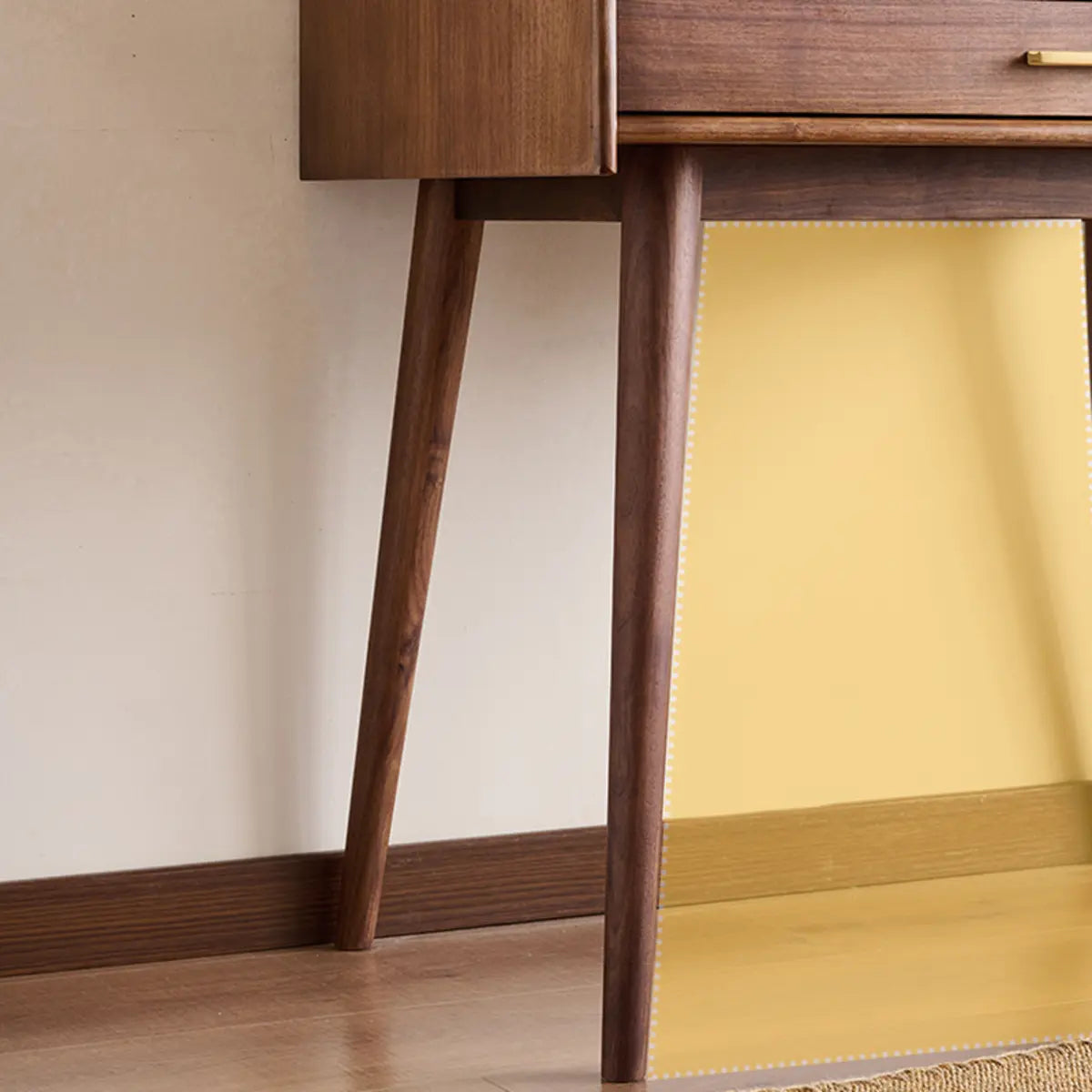 Retro Brown Wood Sliding Makeup Vanity