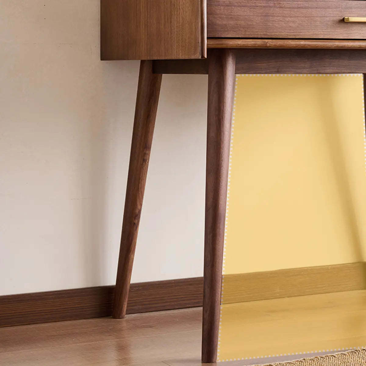 Retro Brown Wood Sliding Makeup Vanity