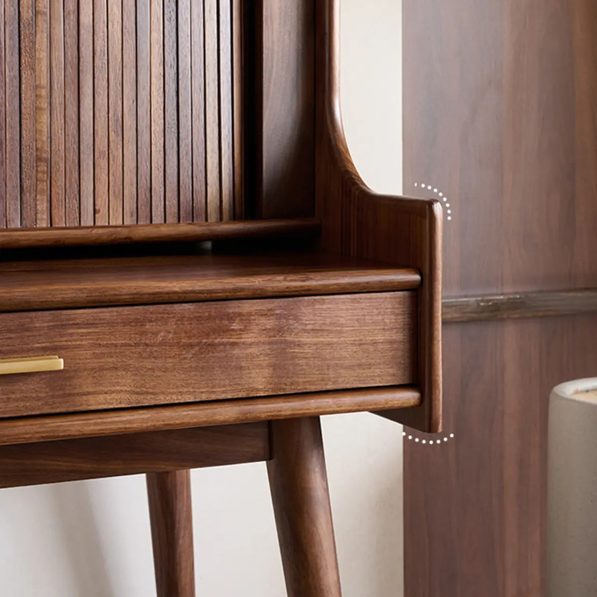 Retro Brown Wood Sliding Makeup Vanity
