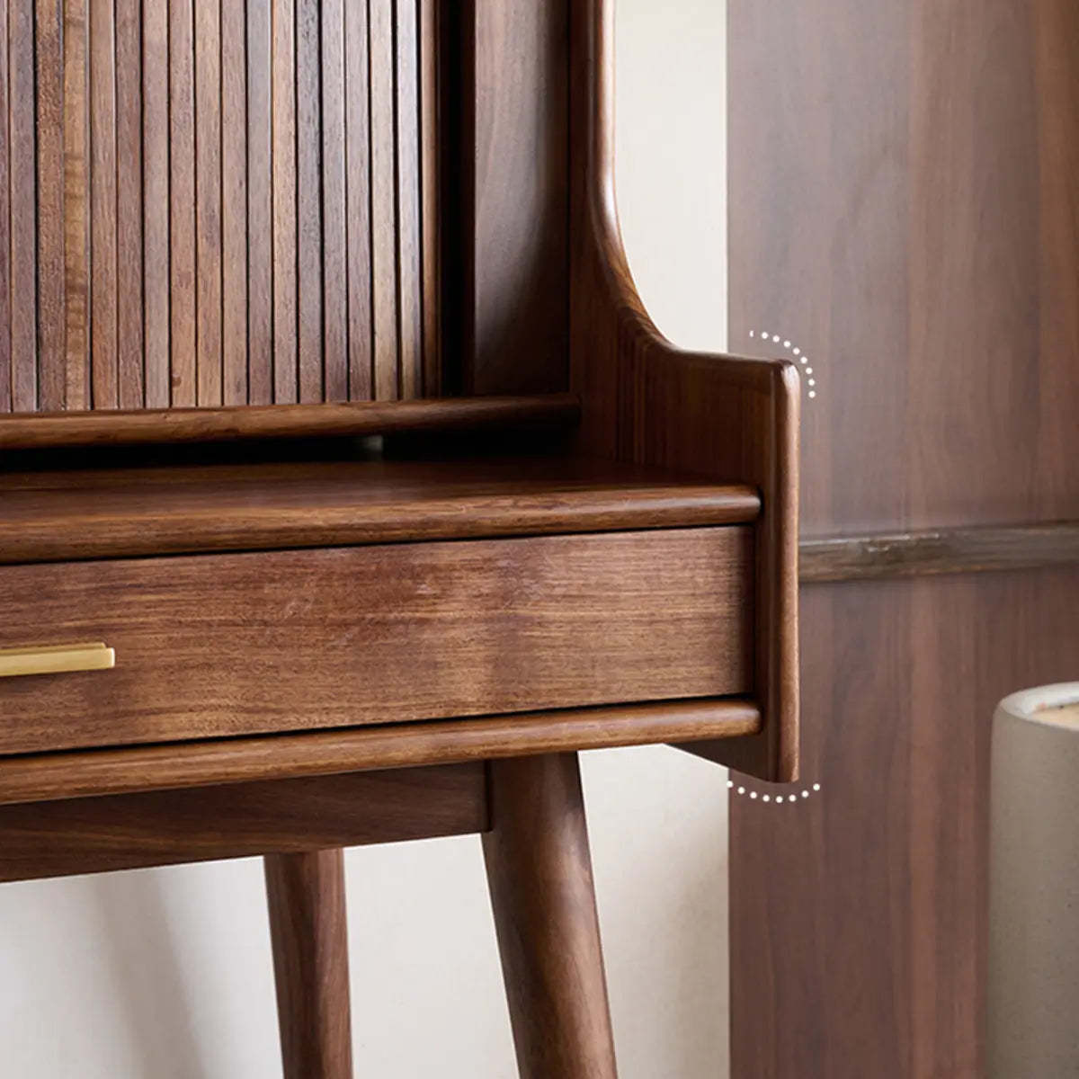 Retro Brown Wood Sliding Makeup Vanity