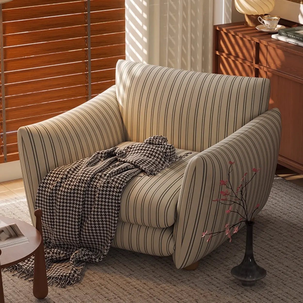 Retro Striped Barrel Accent Chair — Off-White Stripes