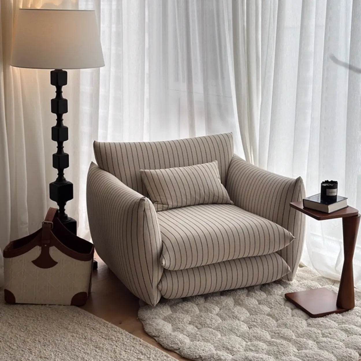 Retro Striped Barrel Accent Chair — Red Stripes