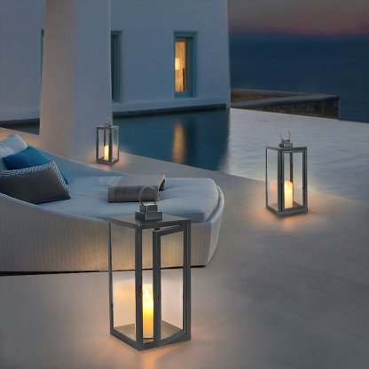 Glass Candle Holder DC 5V LED Black Modern Portable Outdoor Floor Llights-Lighom
