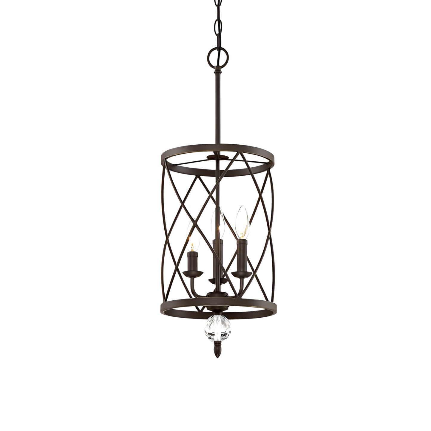 Retro Wrought Iron Openwork Column Chandelier