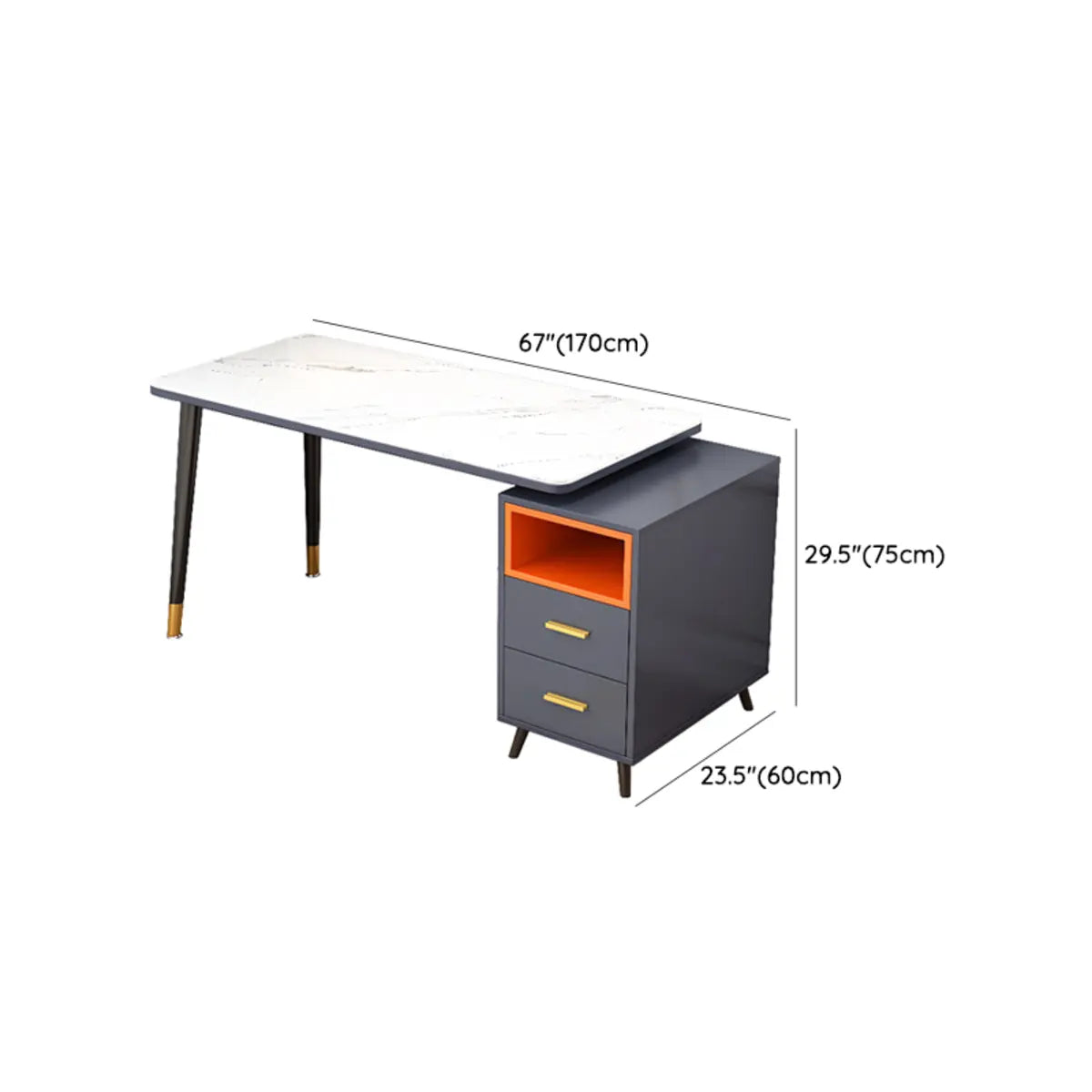 Reversible Ergonomic Off-White Computer Desk with Drawers
