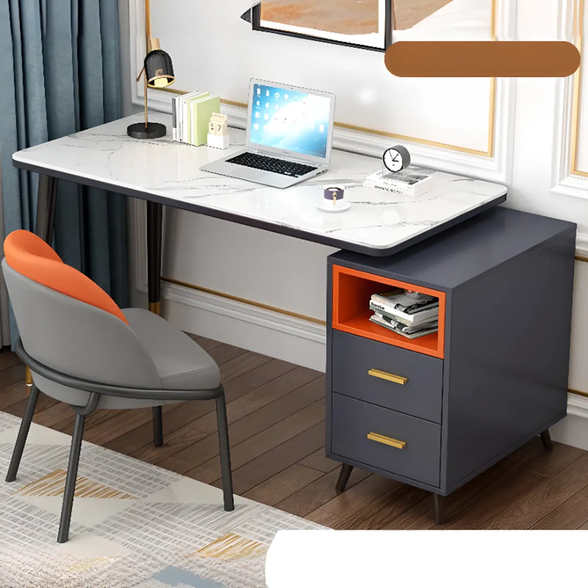 Reversible Ergonomic Off-White Computer Desk with Drawers — Without Chairs