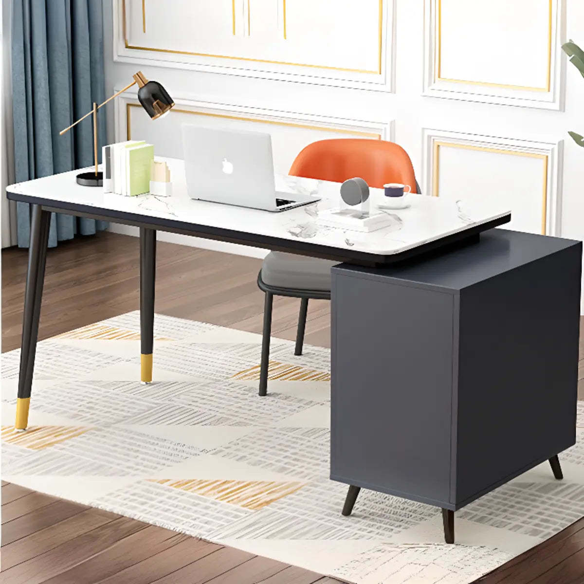 Reversible Ergonomic Off-White Computer Desk with Drawers — Without Chairs