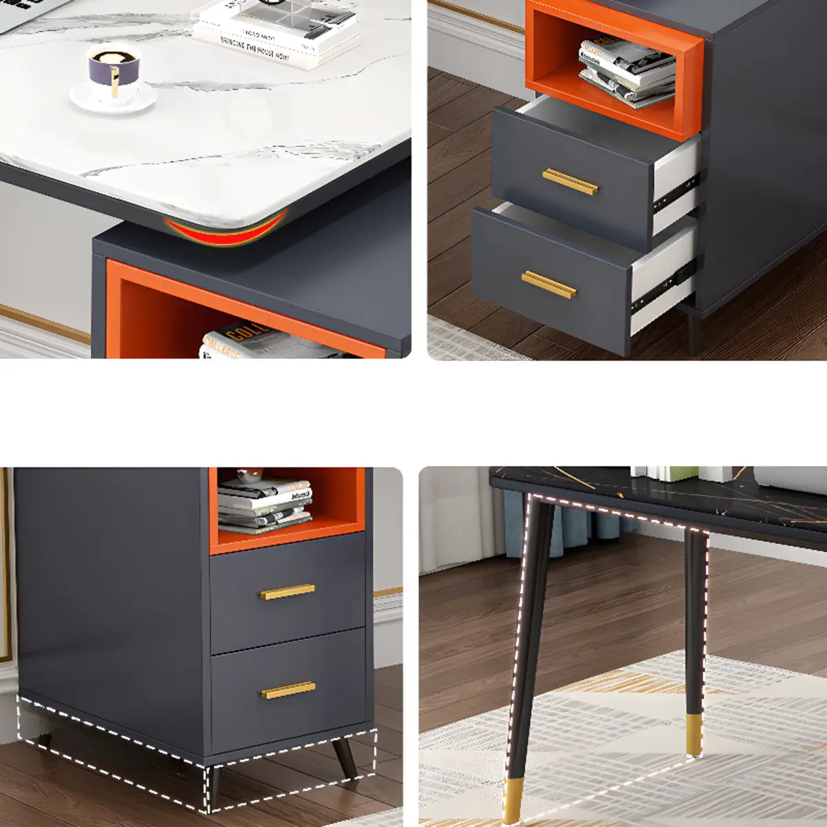 Reversible Ergonomic Off-White Computer Desk with Drawers