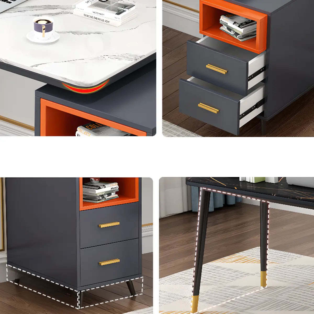 Reversible Ergonomic Off-White Computer Desk with Drawers