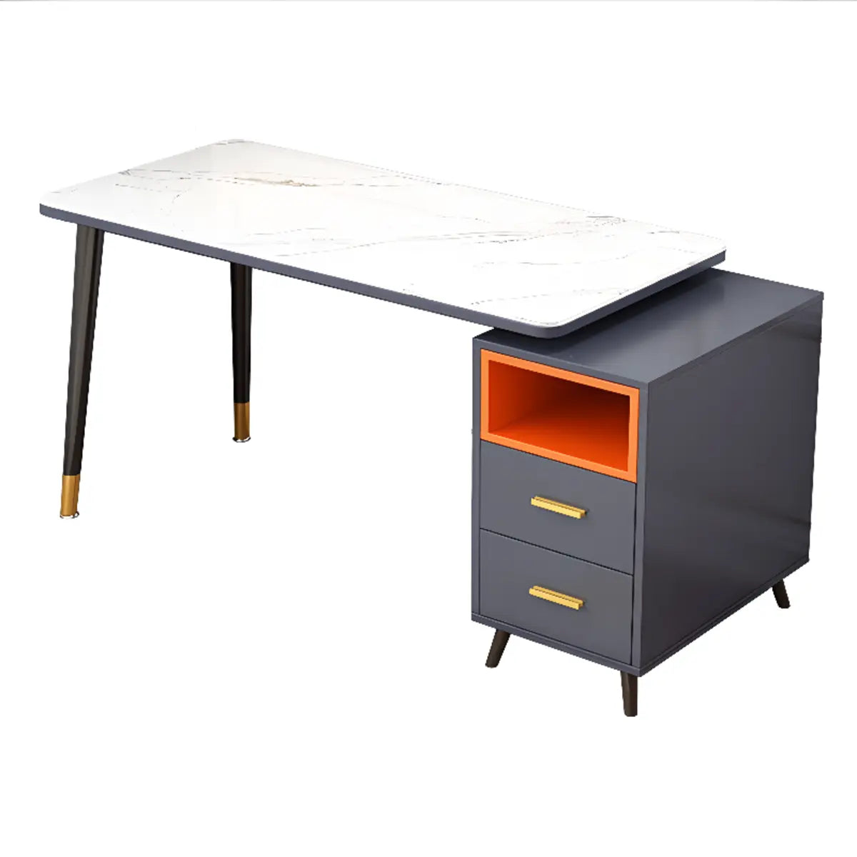 Reversible Ergonomic Off-White Computer Desk with Drawers