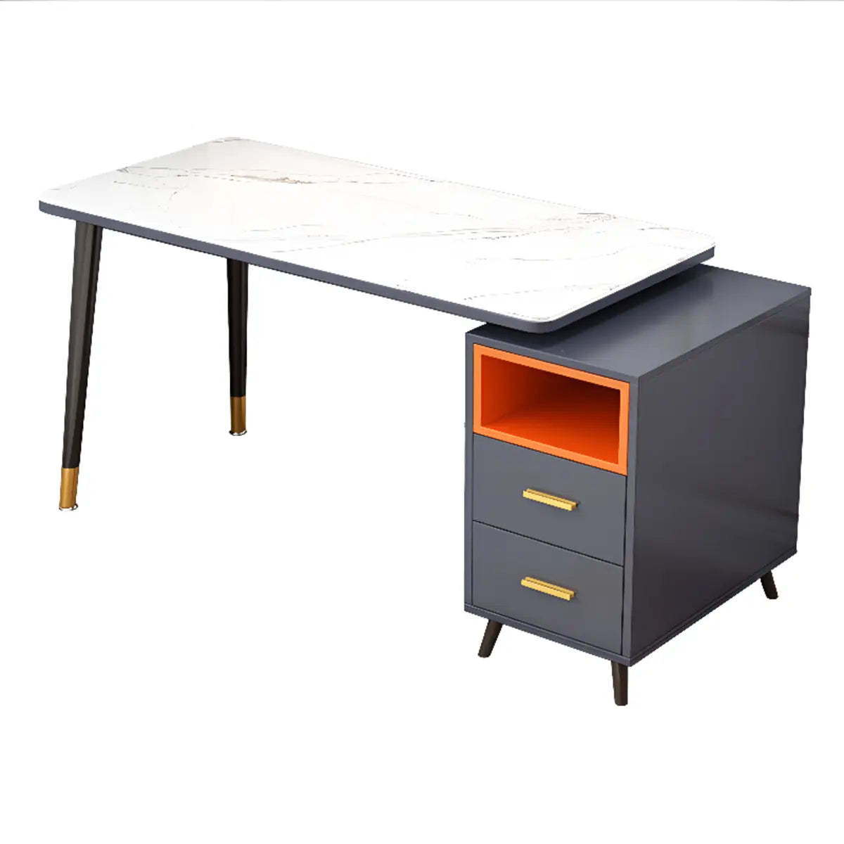 Reversible Ergonomic Off-White Computer Desk with Drawers