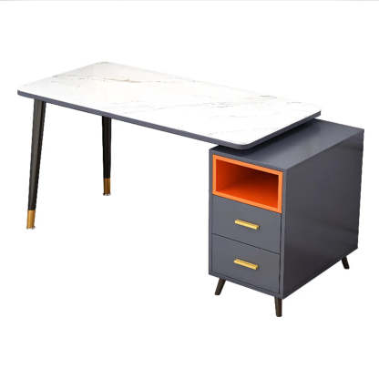 Reversible Ergonomic Off-White Computer Desk with Drawers
