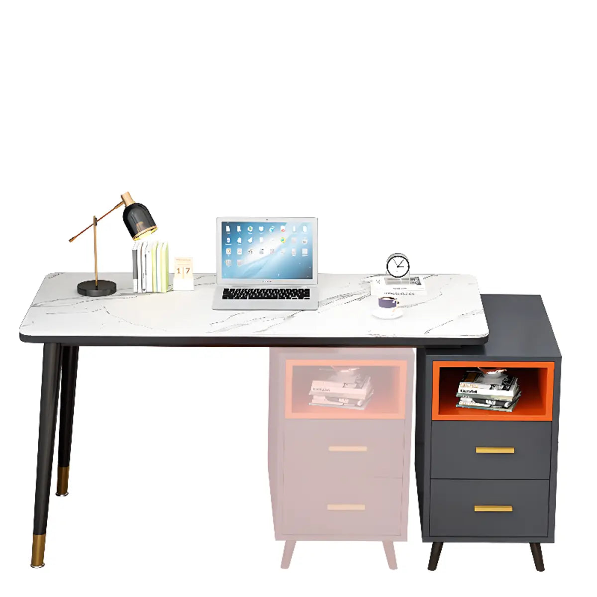 Reversible Ergonomic Off-White Computer Desk with Drawers