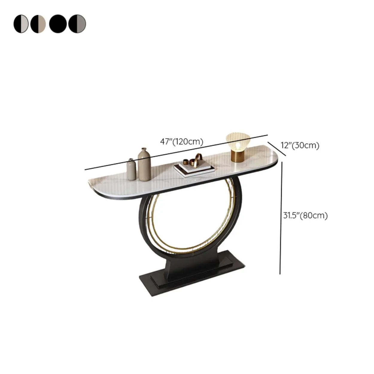 Ring Base Half Moon Sintered Stone Console Table — Black / Black