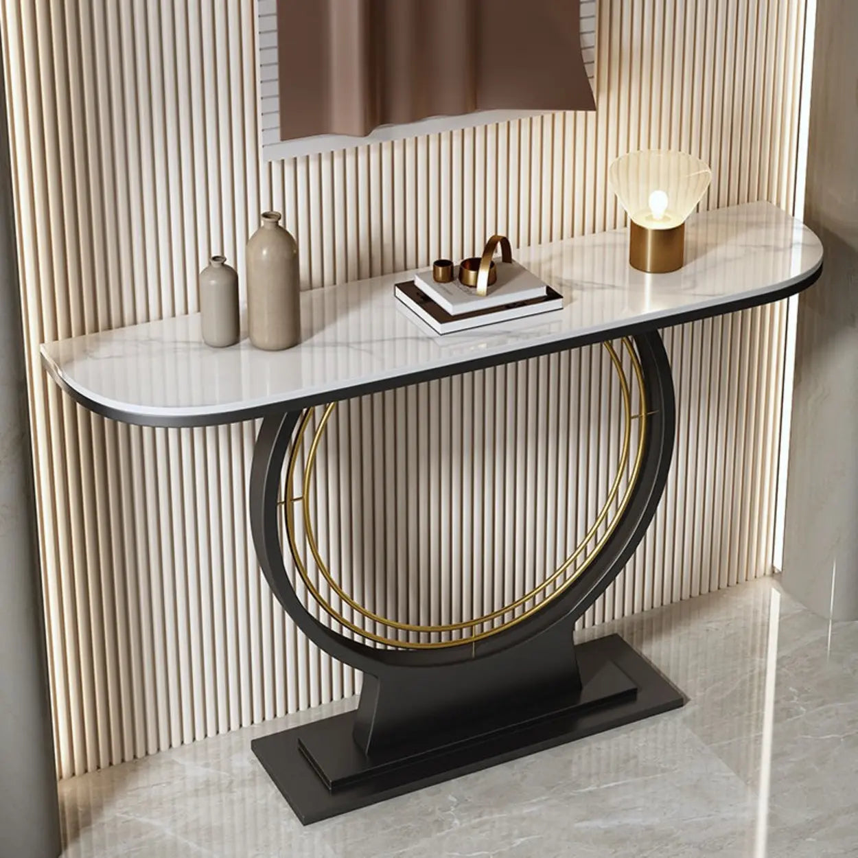 Ring Base Half Moon Sintered Stone Console Table