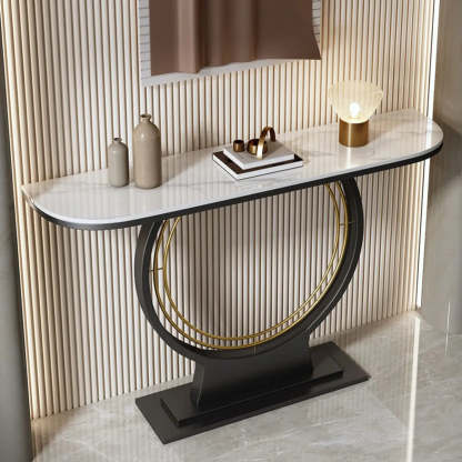 Ring Base Half Moon Sintered Stone Console Table — Black / Black