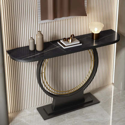 Ring Base Half Moon Sintered Stone Console Table — Black / Light Gray