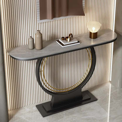 Ring Base Half Moon Sintered Stone Console Table — Black / White