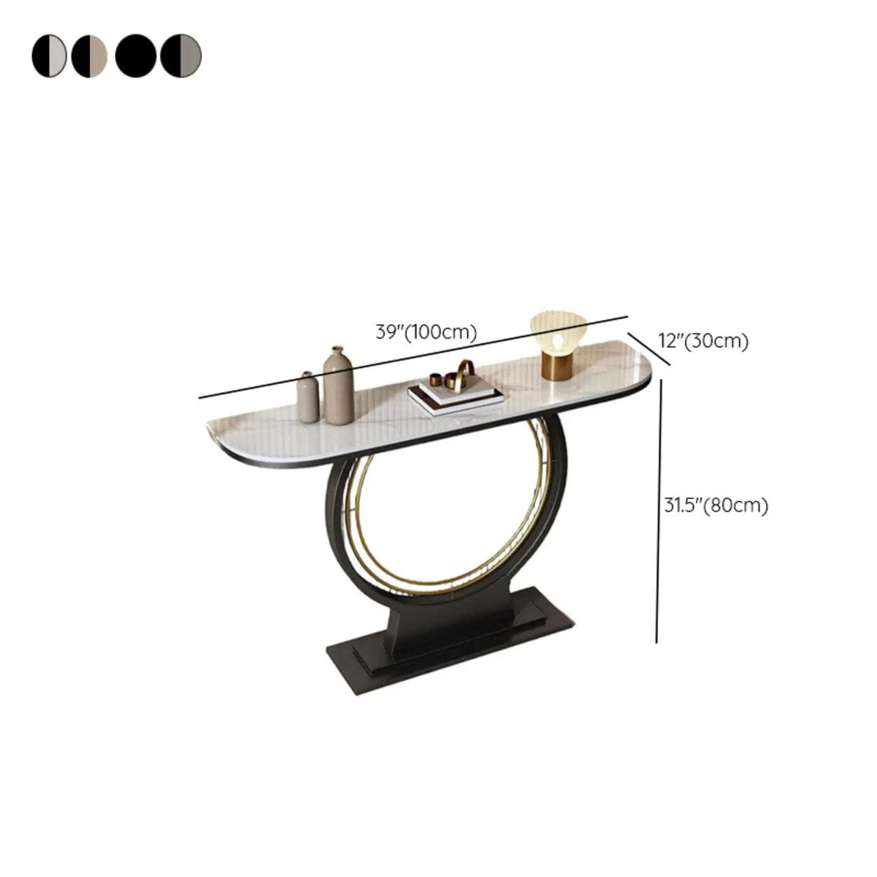 Ring Base Half Moon Sintered Stone Console Table — Black / Gray