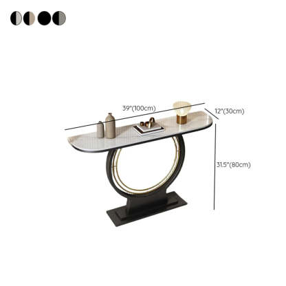 Ring Base Half Moon Sintered Stone Console Table — Black / Gray