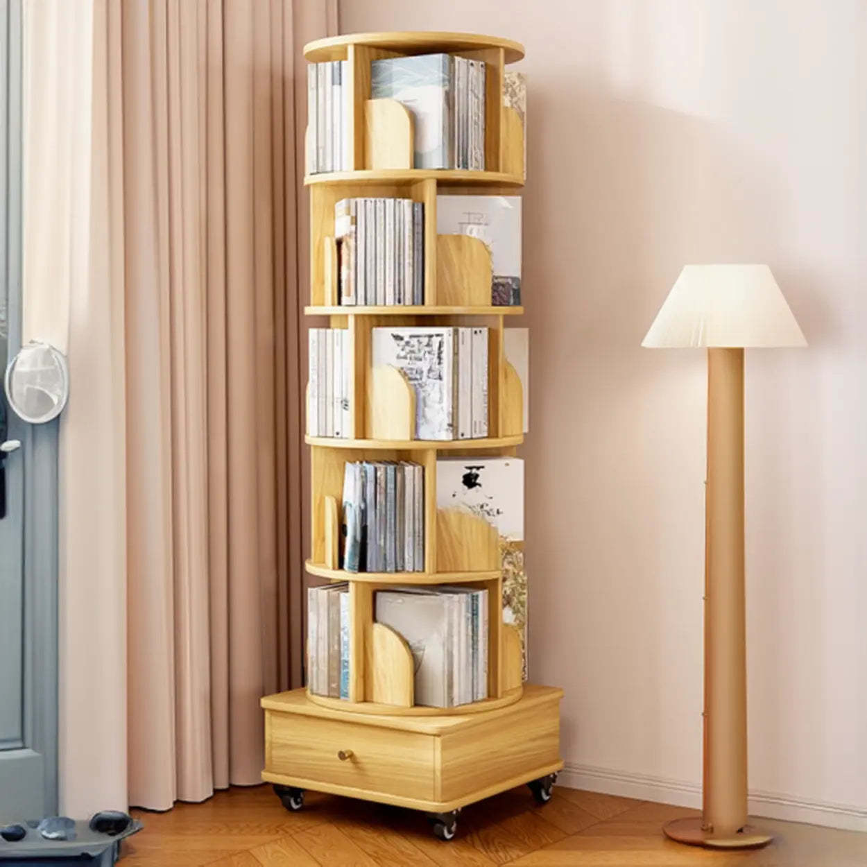 Rustic Rotating Vertical Wood Narrow Bookcase