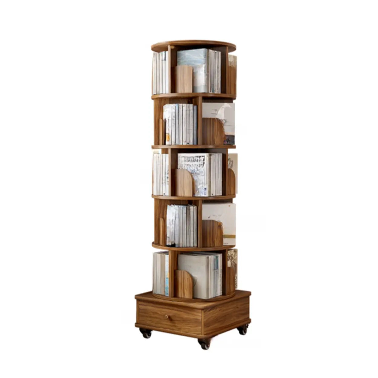Rustic Rotating Vertical Wood Narrow Bookcase