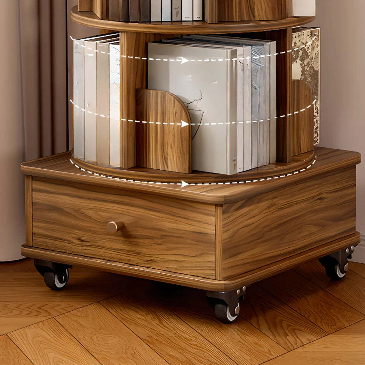 Rustic Rotating Vertical Wood Narrow Bookcase