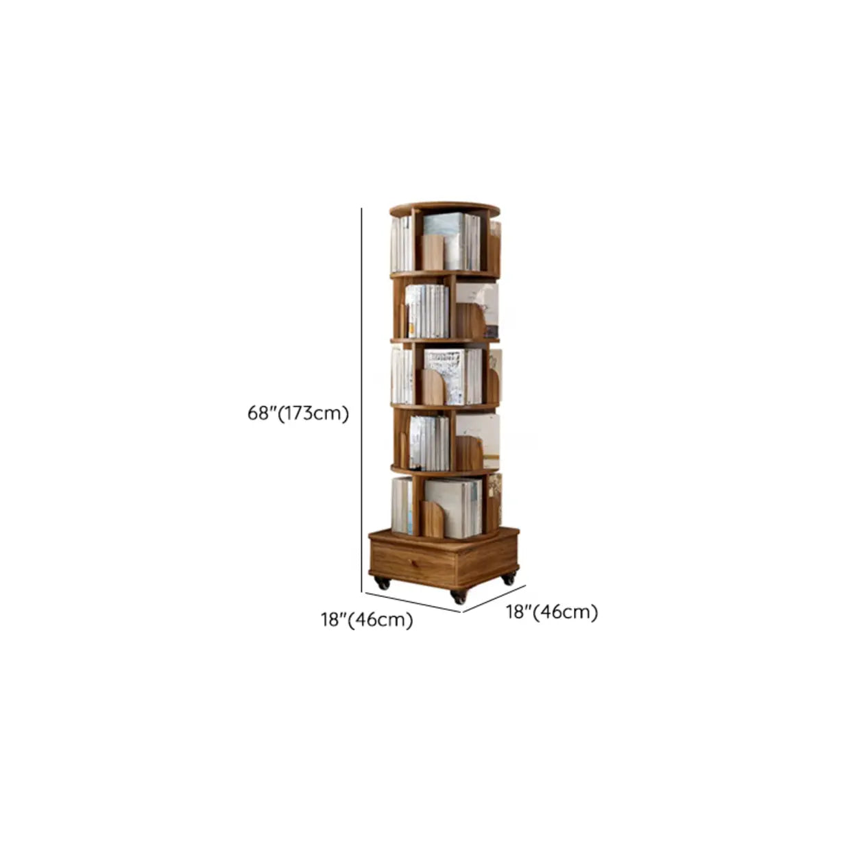 Rustic Rotating Vertical Wood Narrow Bookcase