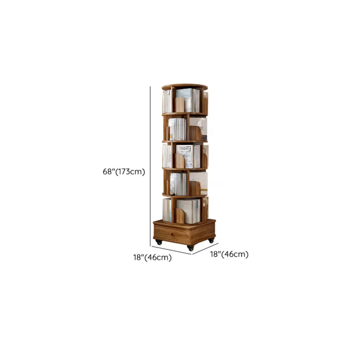 Rustic Rotating Vertical Wood Narrow Bookcase