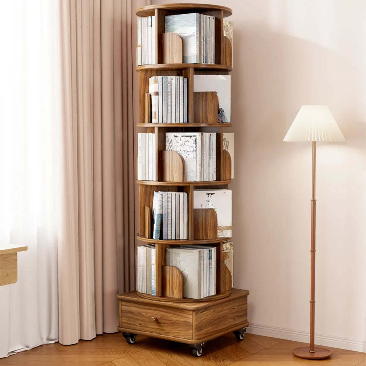 Rustic Rotating Vertical Wood Narrow Bookcase — White