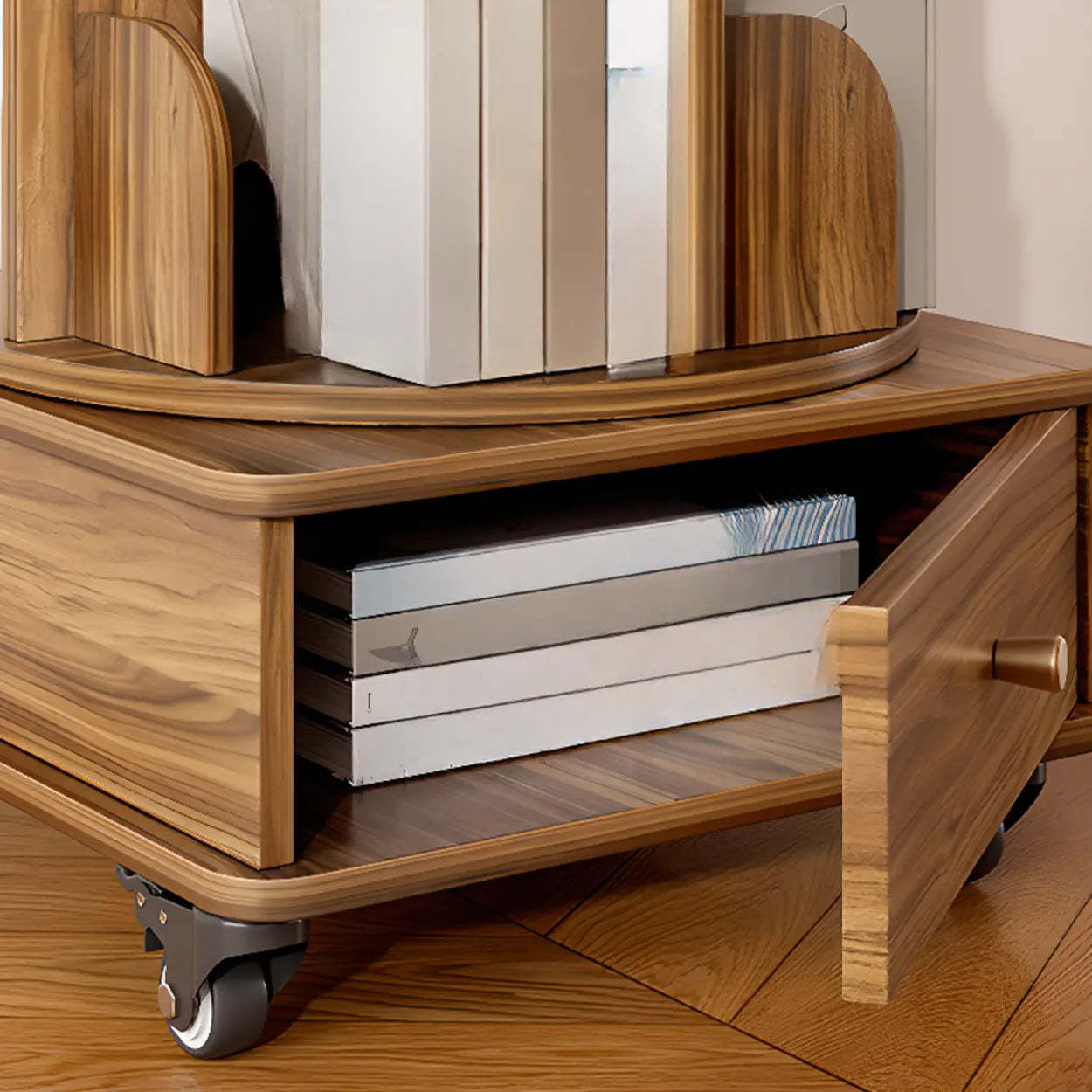 Rustic Rotating Vertical Wood Narrow Bookcase — Natural Finish