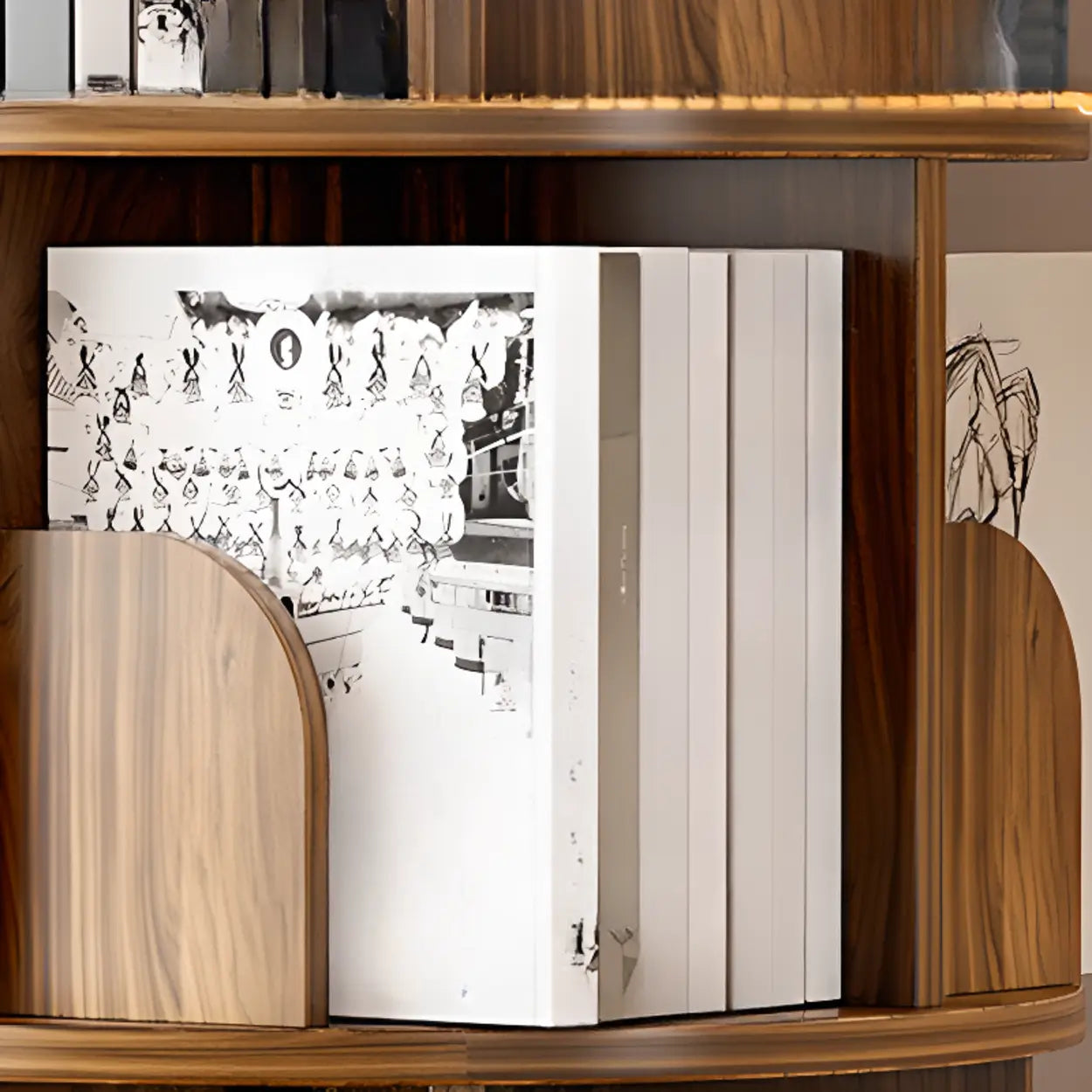 Rustic Rotating Vertical Wood Narrow Bookcase — Nut-Brown