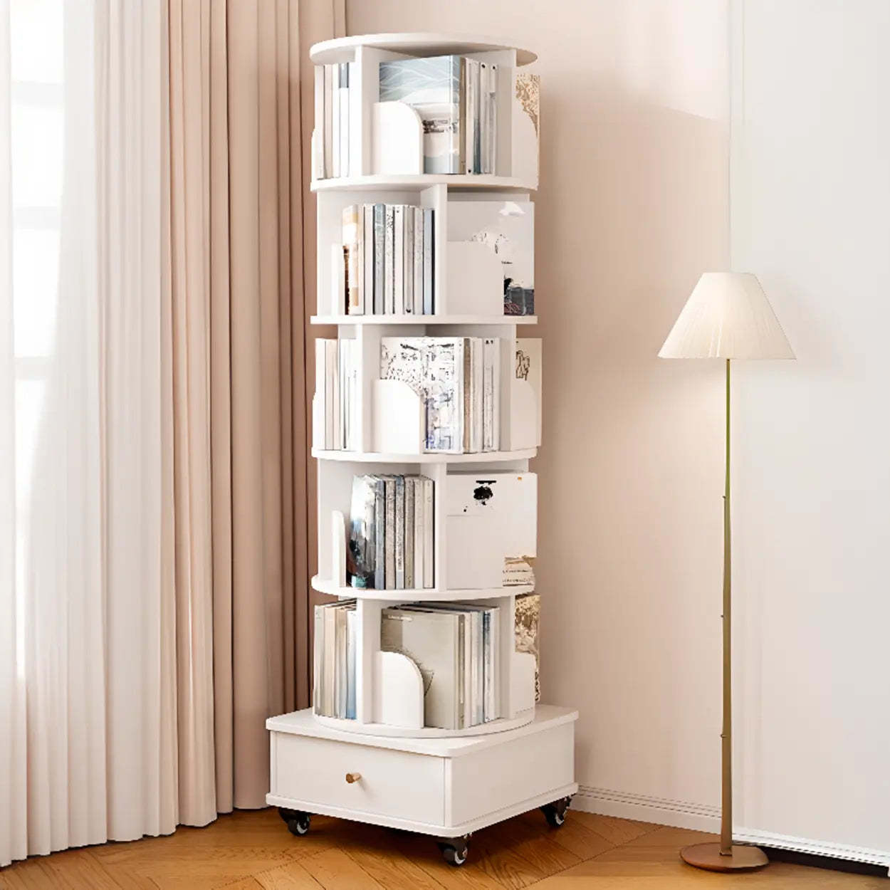 Rustic Rotating Vertical Wood Narrow Bookcase