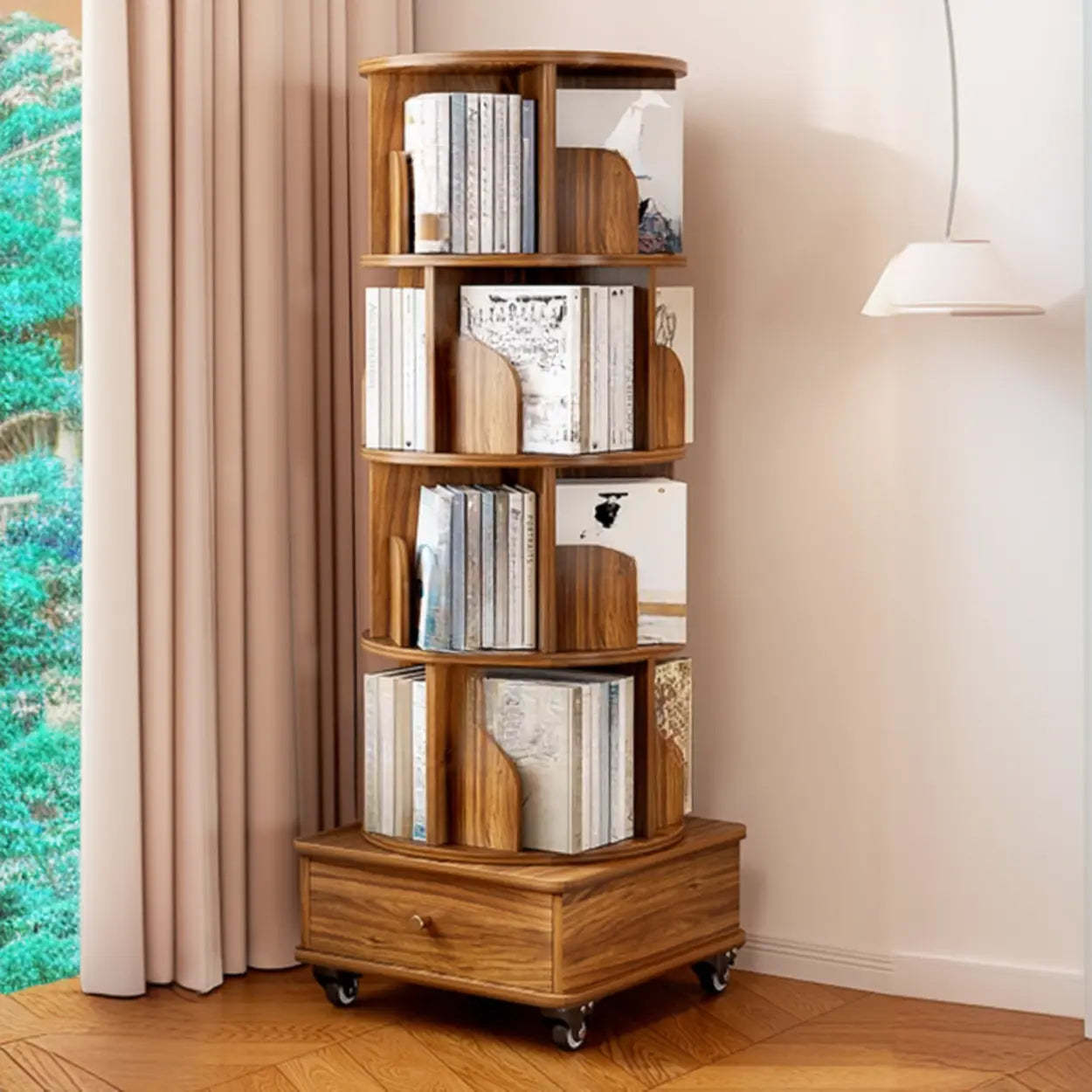 Vertical rust wood bookcases for hallway — 18" L x 18" W x 56" H / Nut & Brown