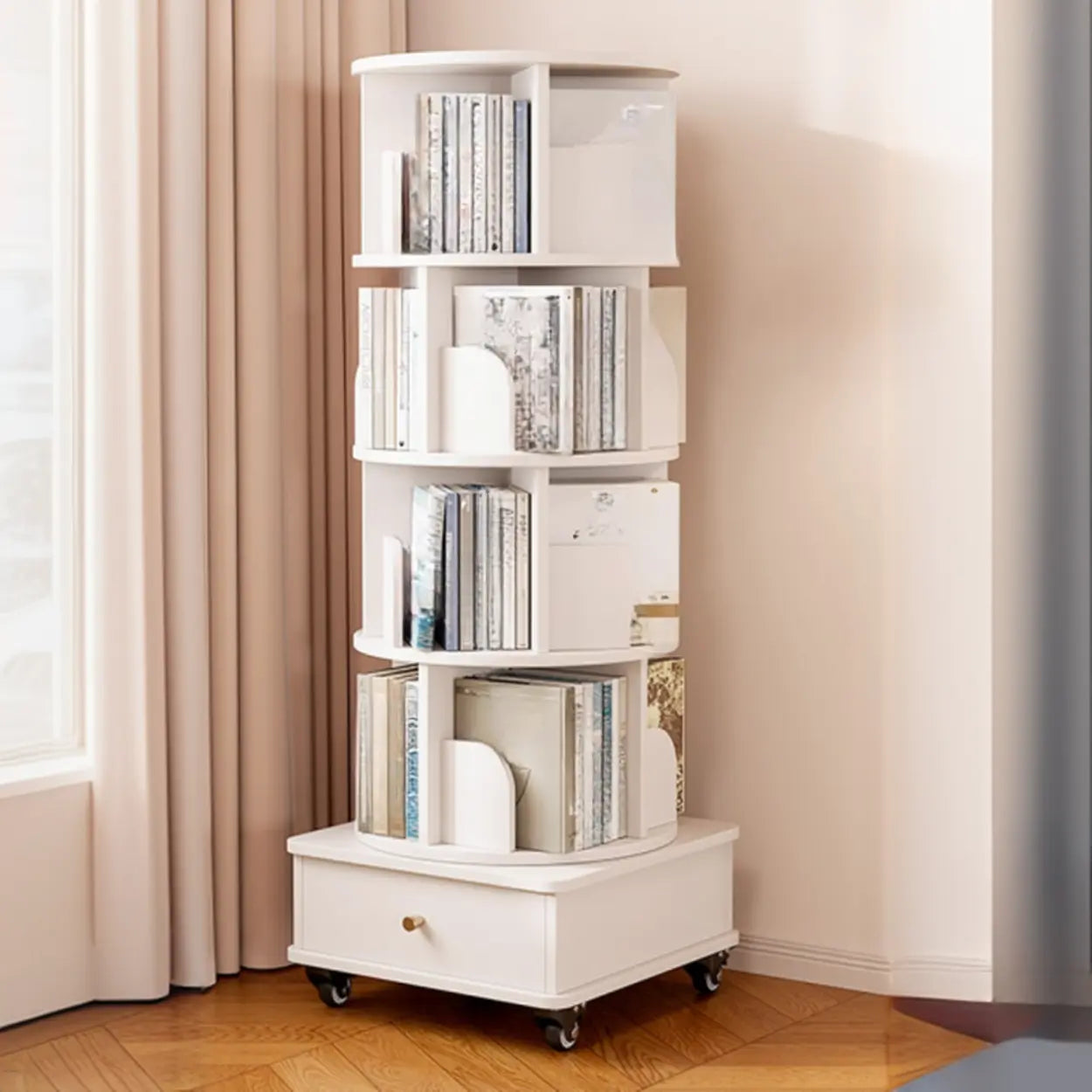 Rustic Rotating Vertical Wood Narrow Bookcase