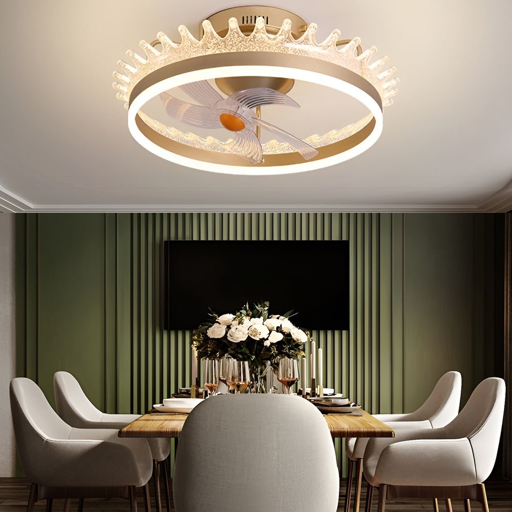 Round 360° Rotating Dimmable LED Silent Ceiling Fan Light with Remote Control-Lighom