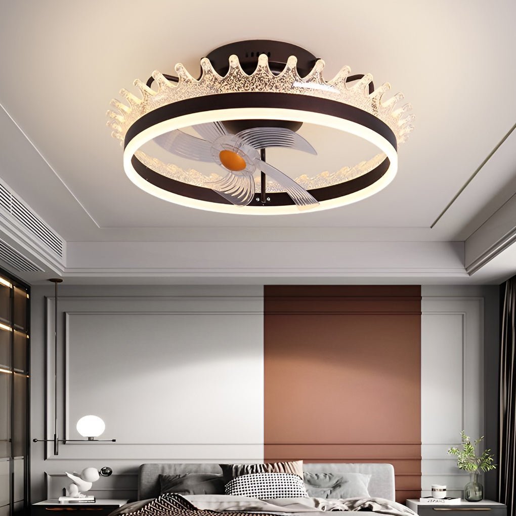 Round 360�� Rotating Dimmable LED Silent Ceiling Fan Light with Remote Control-Lighom