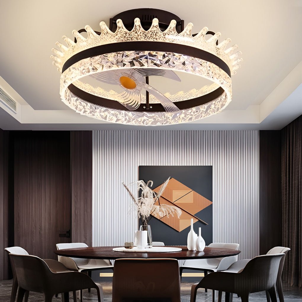 Round 360° Rotating Dimmable LED Silent Ceiling Fan Light with Remote Control-Lighom