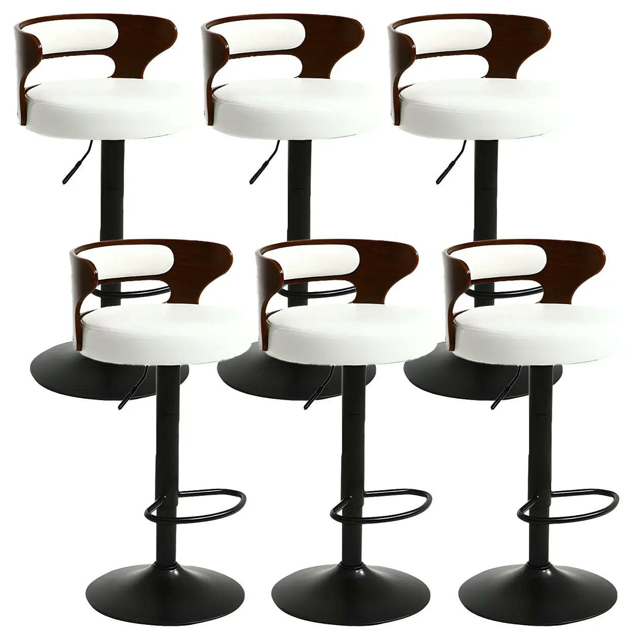 Round Adjustable Cotton Cushion Swivel Bar Stool — Gloss Black / Black / 2 Piece Set
