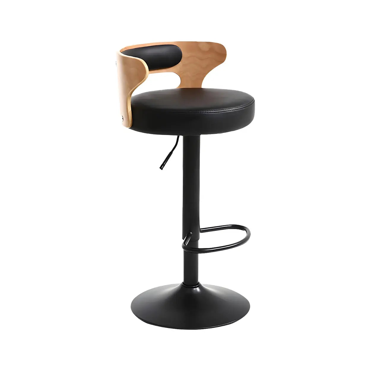Round Adjustable Cotton Cushion Swivel Bar Stool — Black / Black / 2 Piece Set