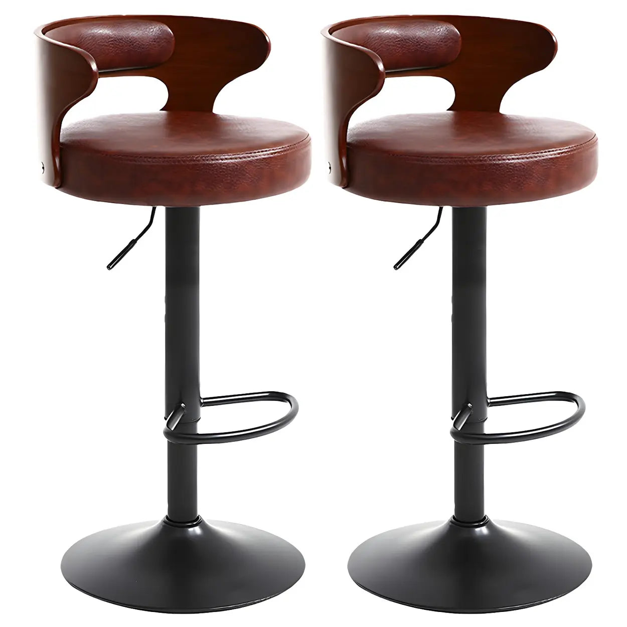 Round Adjustable Cotton Cushion Swivel Bar Stool — White / Black / 1 Piece