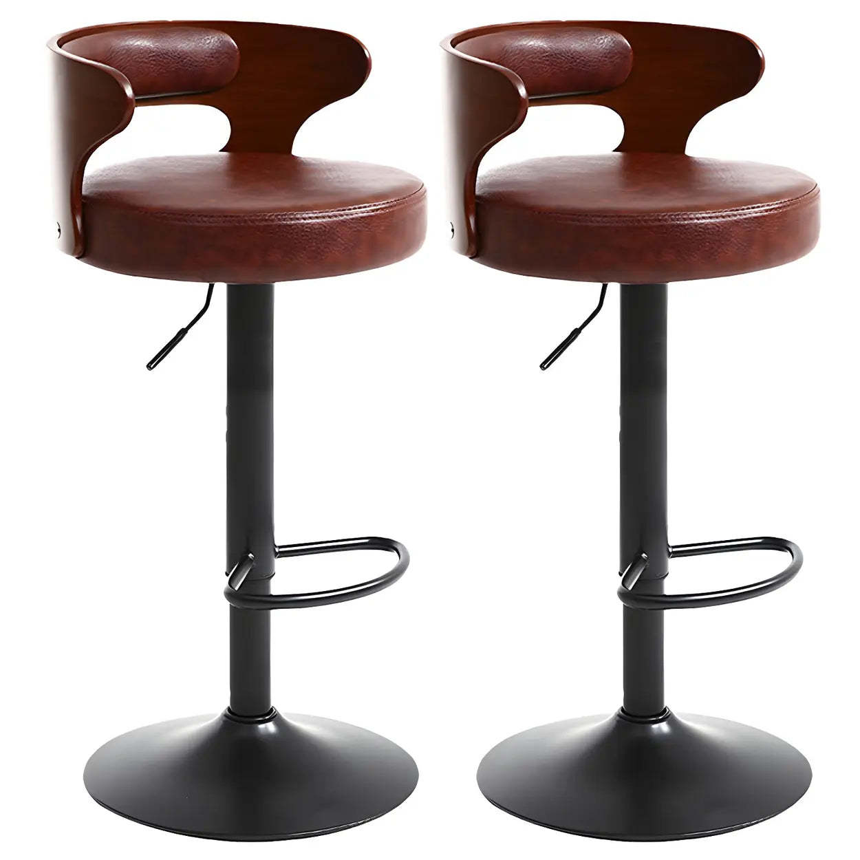 Round Adjustable Cotton Cushion Swivel Bar Stool — White / Black / 1 Piece