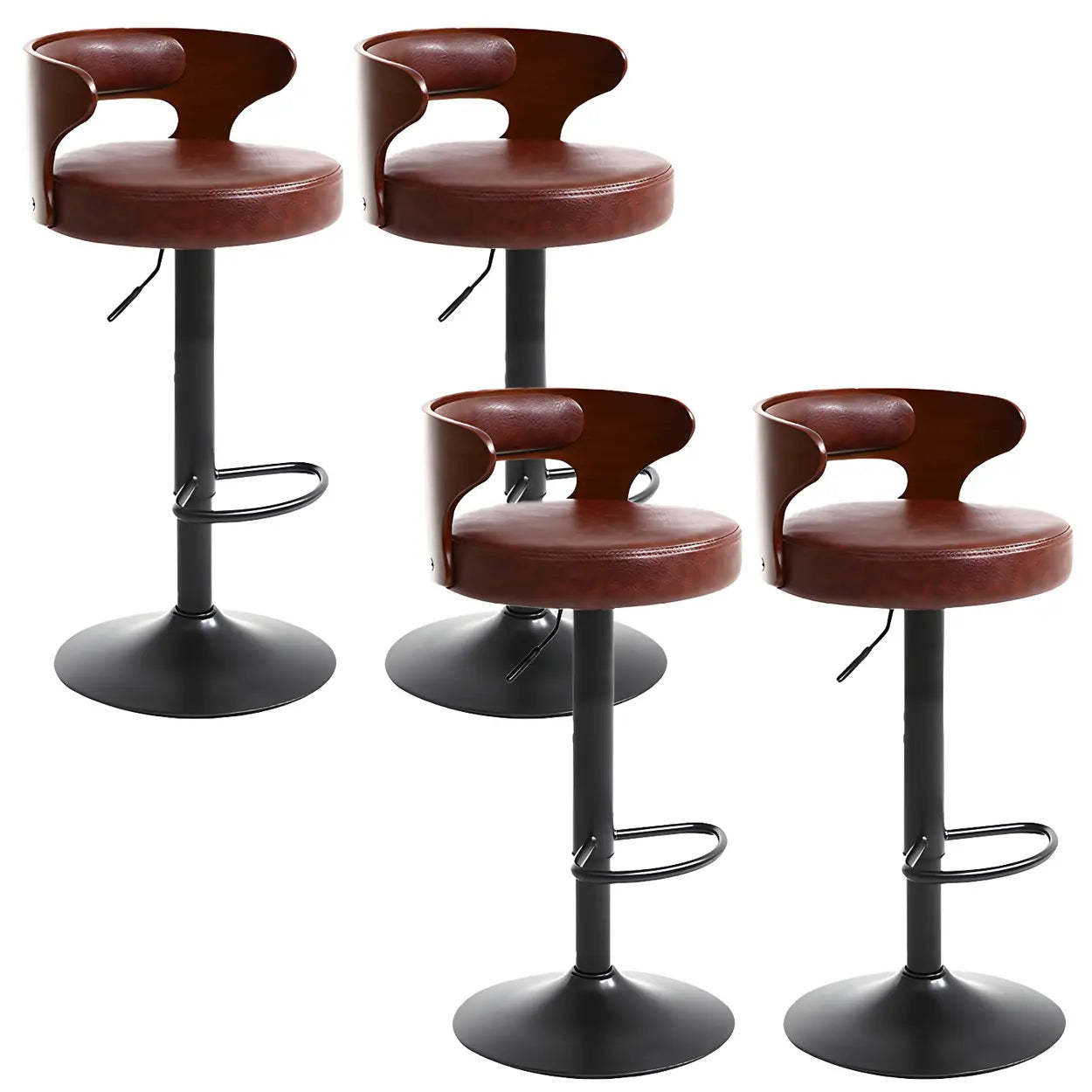 Round Adjustable Cotton Cushion Swivel Bar Stool — White / Black / 2 Piece Set